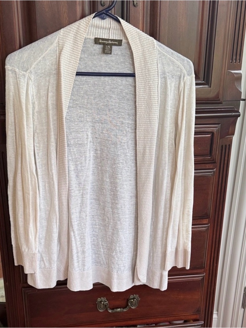 Tommy Bahama Ivory Linen Blend Open Front Cardigan Sweater L